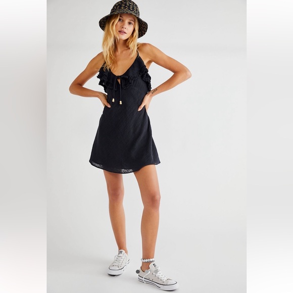 Free People Endless Summer Love Forever Mini Dress in Black Size Medium - Picture 1 of 7